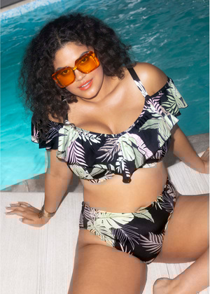 Tropical Retreat Mid Rise Bikini Brief Black Tropical Retreat  Black