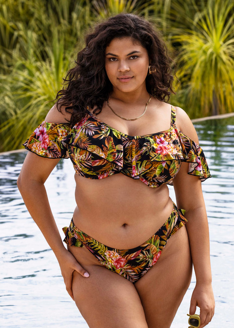 Floral Bardot Bathing Suit Tiger Valley Black Bardot Bikini Top From