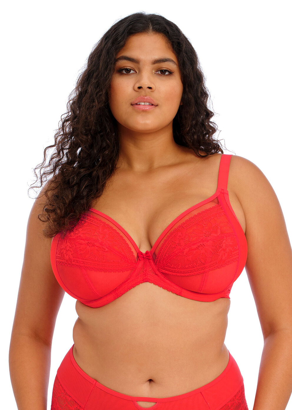 We Are We Wear Curve mesh sheer triangle bralette in red / orange - RED