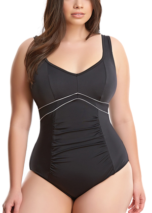 Elomi Tigris Non Wired Split Front Bandeau Tankini Top - Black Available at  The Fitting Room