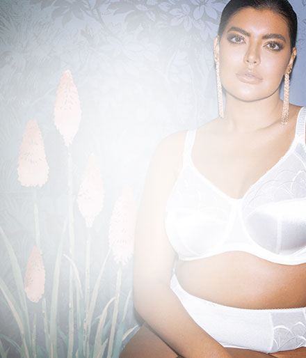 Image of Natural Real Body Plus Size Woman In Lingerie Touching